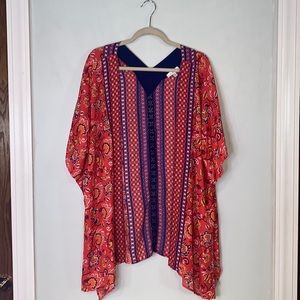 Nine Britton Kimono Coral/Orange/Red Floral Lightweight Open Relaxed-Women’s M